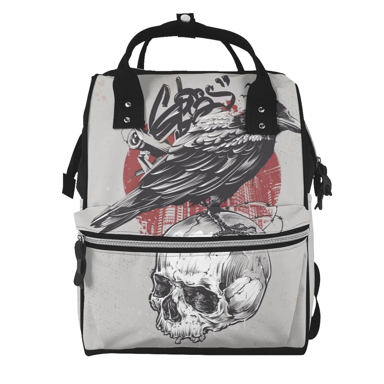 Sac à dos ordinateur motif corbeau skull pour homme et femme, grand compartiment style urbain - 7