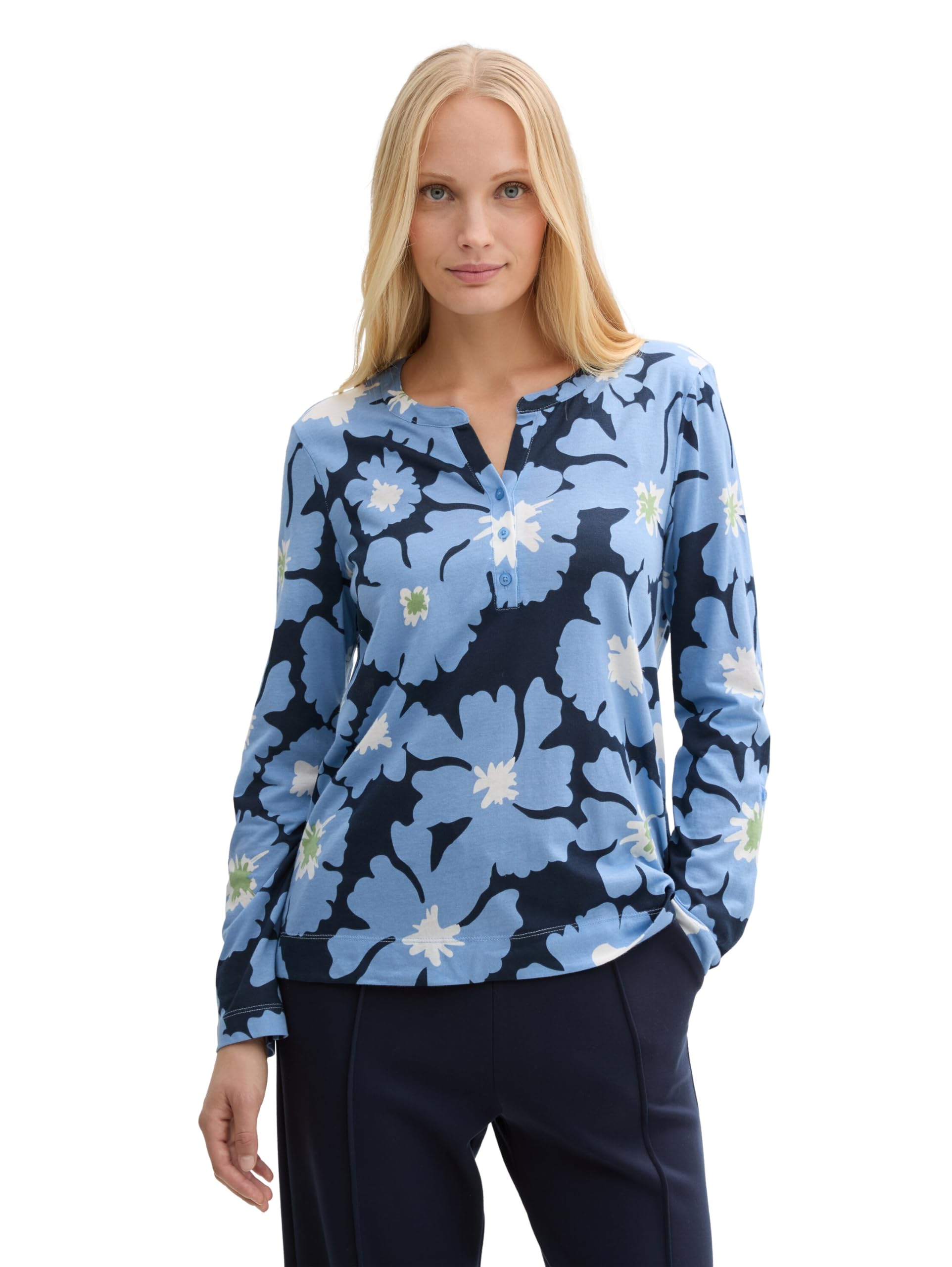Tom Tailor Damen Henley Langarmshirt mit Muster