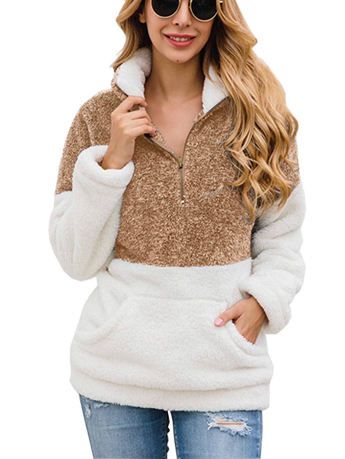 Women's Tie Dye Sweatshirts Zipper Sherpa Pullover Outwear Long Sleeve Fleece Sweatshirt S-XL