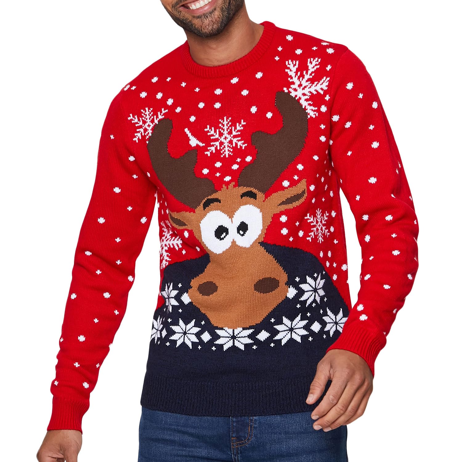 Noroze Men's Xmoose Red Moose Merry Christmas Jumper Xmas Reindeer Elf Football Fc Novelty Pullover (Xl, )