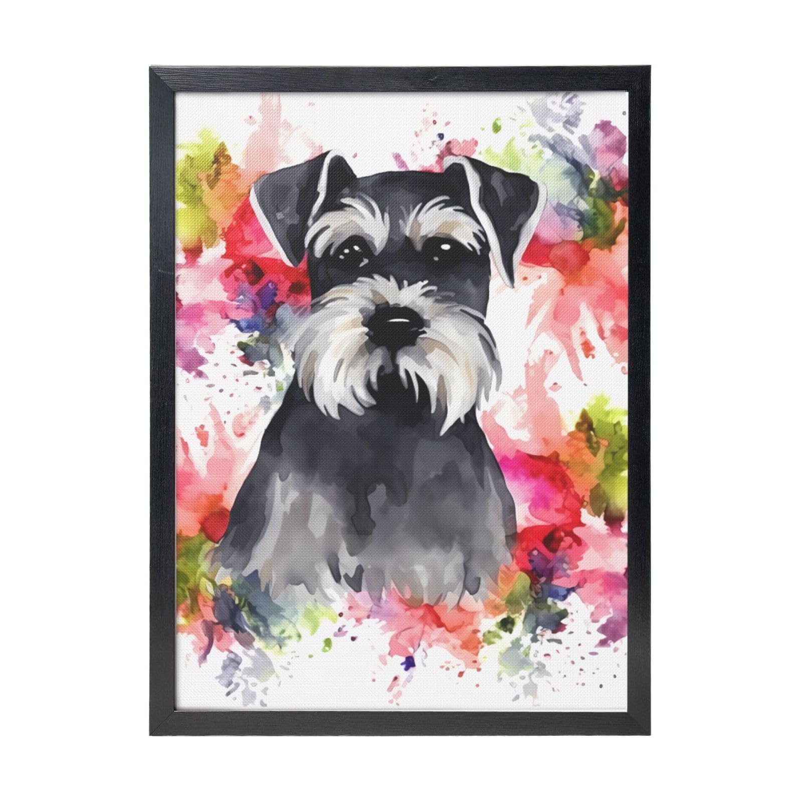 Framed Wall Art - Decorative Canvas Painting Schnauzer Pictures Poster Aesthetic Modern Prints Artwork for Bedroom Office Wall Decor Ready To Hang 12x16 in