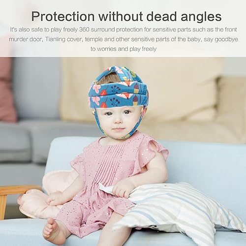 Miniatura 5 de Casco protector de otoño para bebés pequeños que gatean y caminan, casco de seguridad ajustable y transpirable con protector de cabeza de cojín