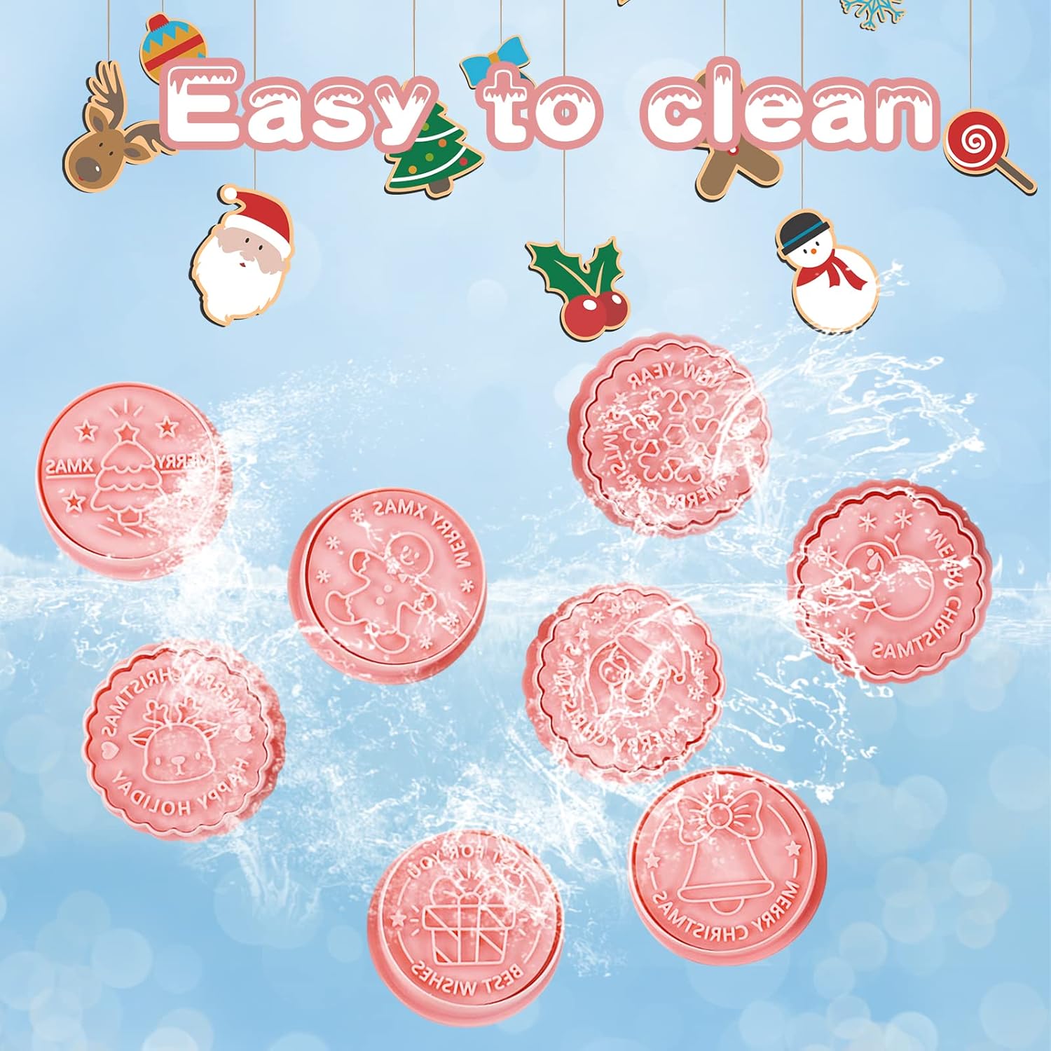 8 Pcs Christmas Cookie Cutters with Plunger Stamps Set 3D Christmas Circle Shape Biscuit Cutter Winter Cartoon Cookie Stamps Stamped Embossed for Treats DIY Cookie Baking Supplies - Image 4