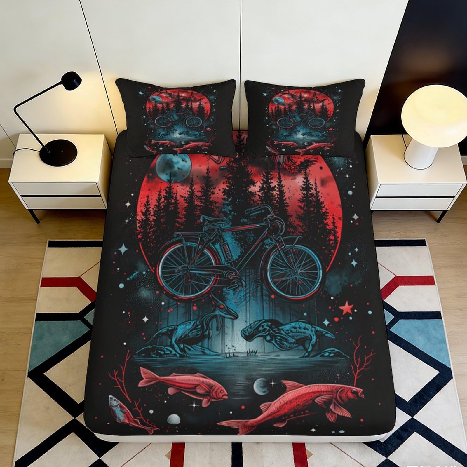 Pnayamiorkfel Style-3 3D Printed Forest Moon Fitted Sheet Microfiber Artistic Bike Lake Mattress Cover For Bedroom Dorm Decorative Protection 90X200x25cm