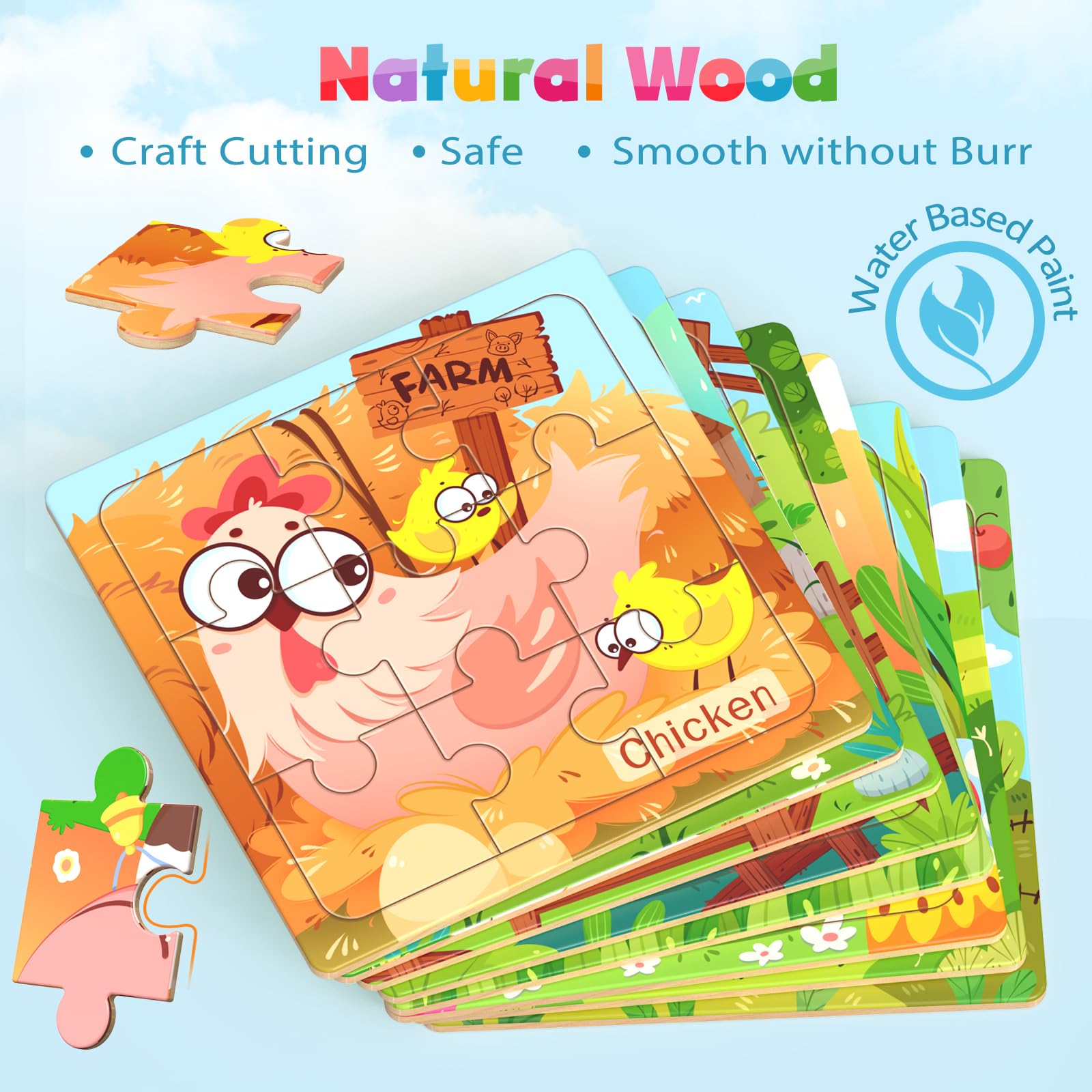 Snapklik.com : Wooden Puzzles For Toddlers, 8 Pack Farm Animal Jigsaw ...