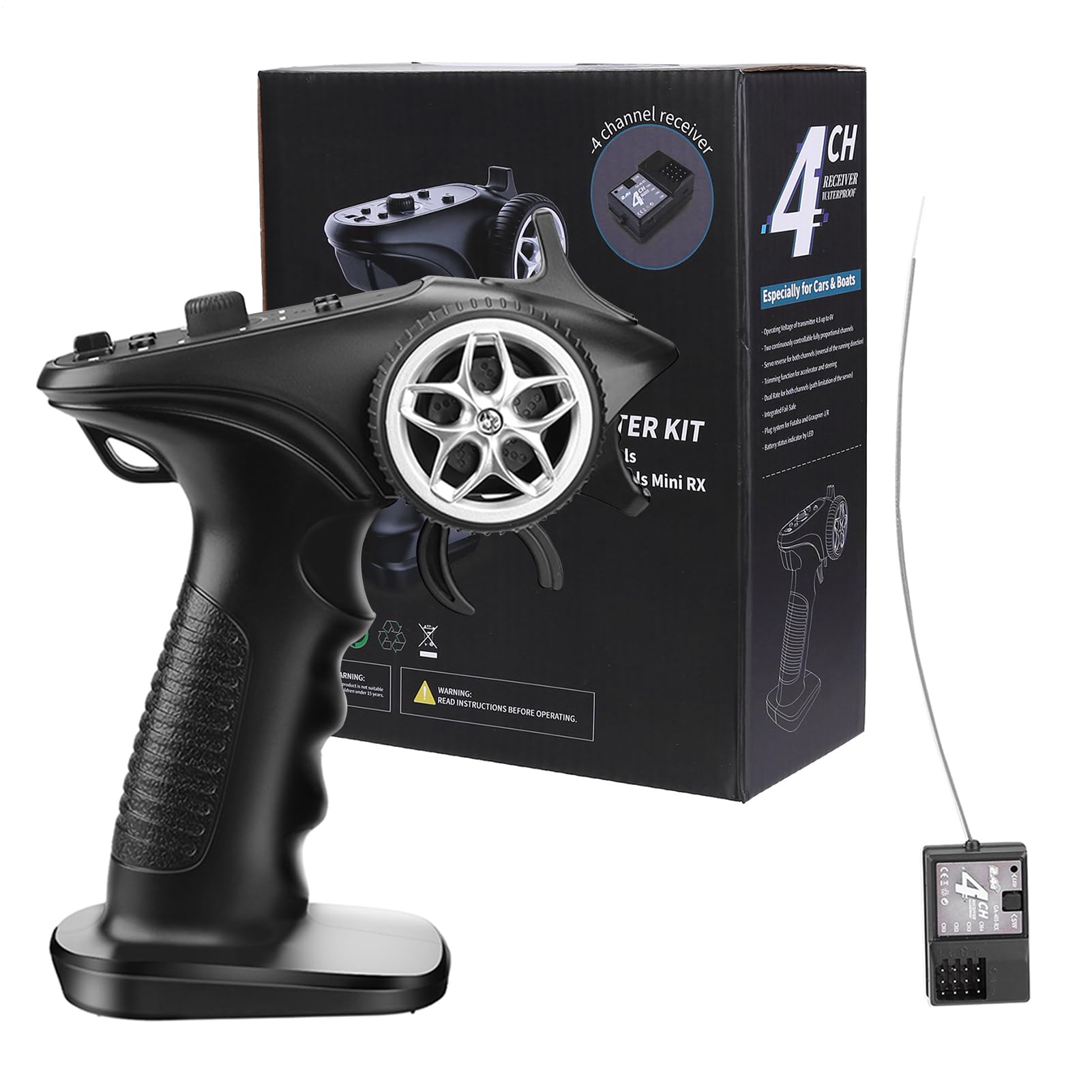 Controllo telecomando universale RC Car - Set di trasmettitori e ricevitori impermeabili a 2,4 GHz | Controller portatile ad alta sensibilità adatto per auto, barche e veicoli di serbatoio RC - Facile