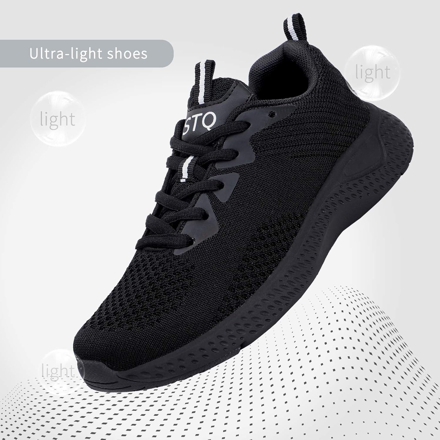 STQ Walking Shoes Women Breathable Cushion Running Tennis Fashion Sneakers with Arch Support 8 All Black 1019