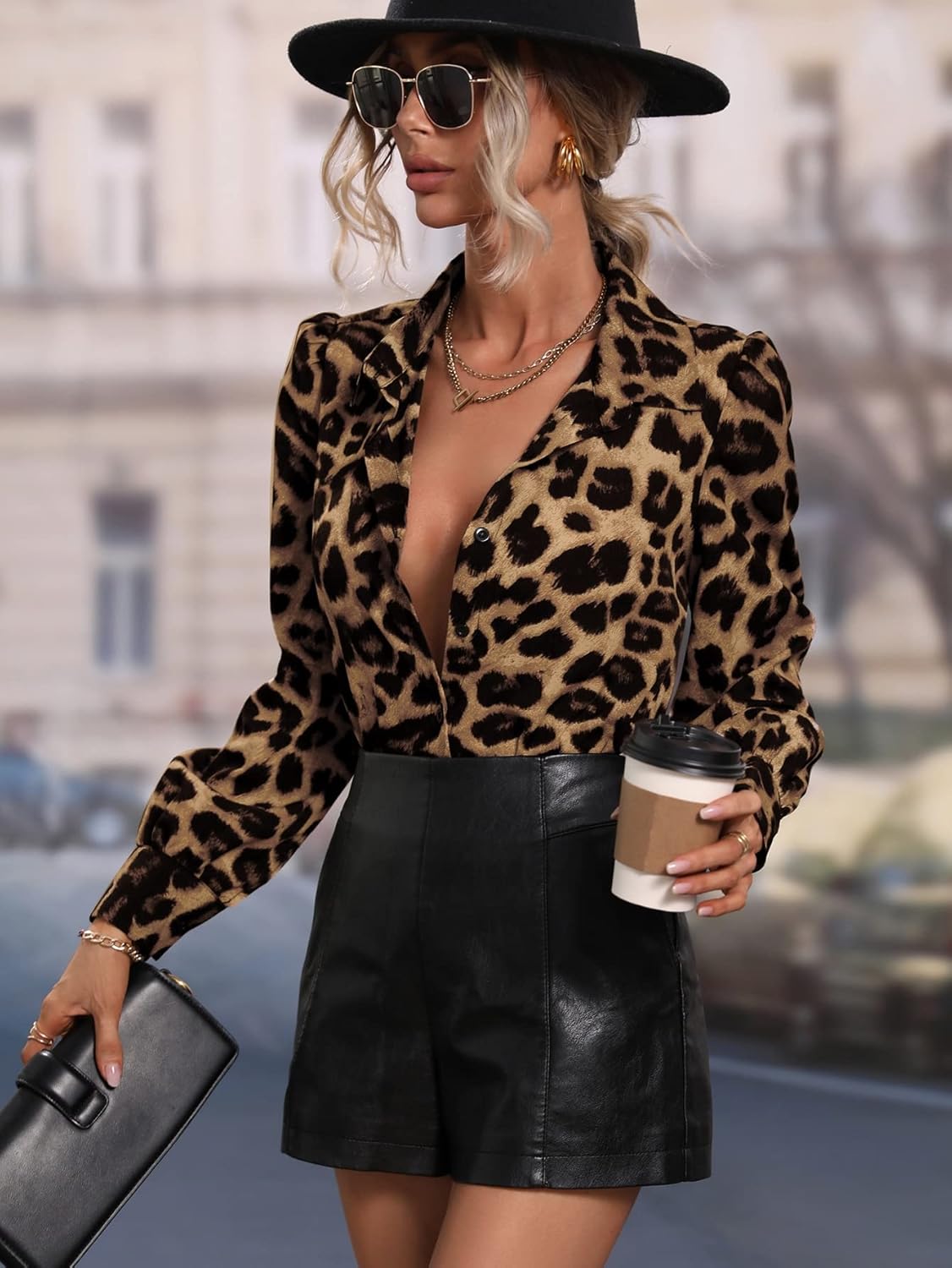 OYOANGLE Women's Casual Print Button Down Shirts Tops Long Sleeve Work Blouse - Image 3