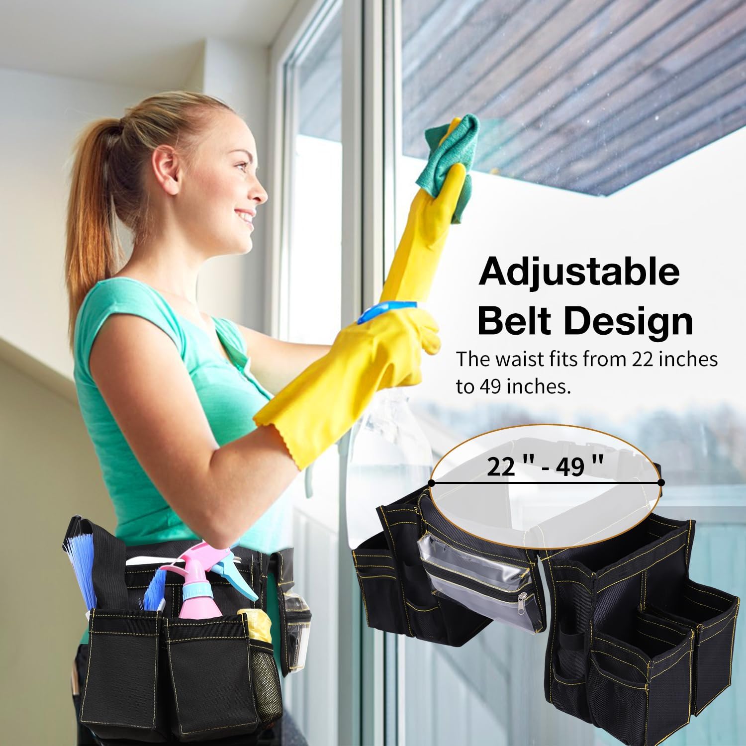 Cleaning Tool Belt, Speed Cleaning Belt Cleaning Supplies Adjustable Waist Belt Housekeeping, Water-resistant Cleaning Bag with Adjustable Waist Belt for Work