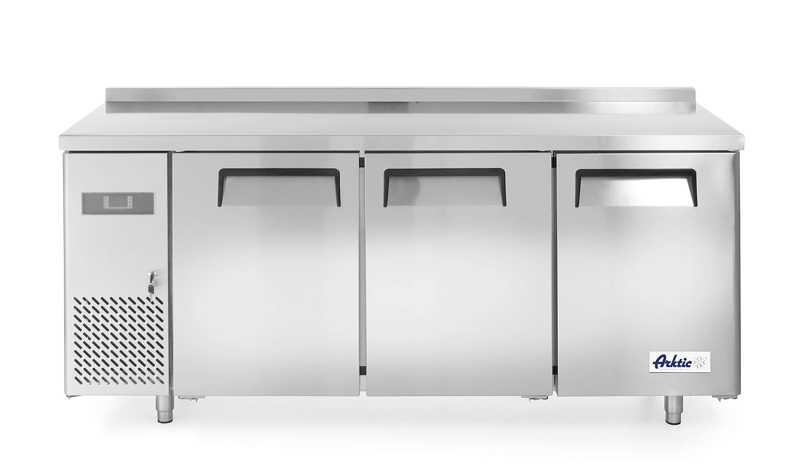 HENDI Mesa de congelación Arktic de 3 puertas con 3 estantes ajustables, -22/-12°C, 390 L, descongelación automática, pantalla digital, 230V/550W, 1800x600x(H) 800 mm, acero inoxidable