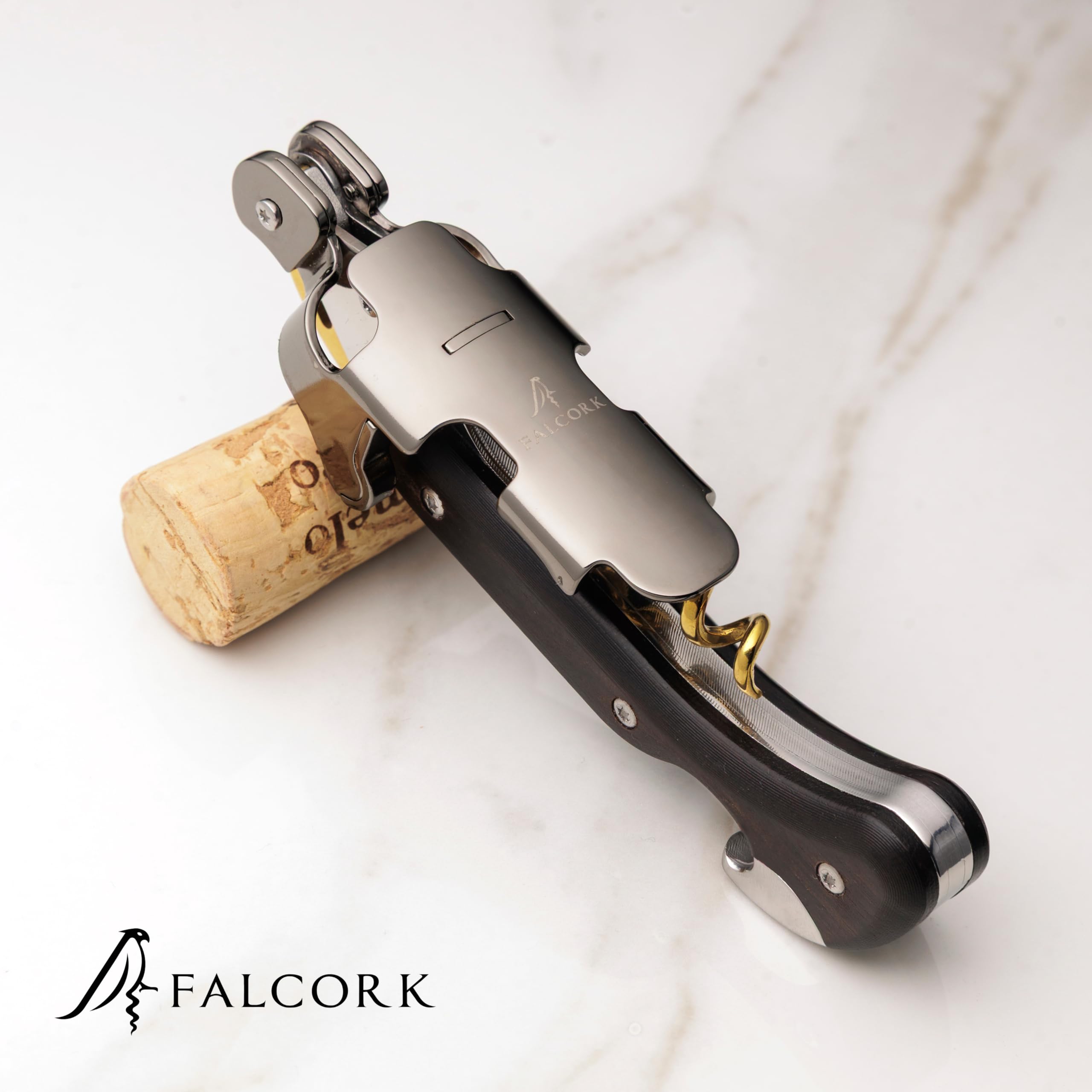 Tire-Bouchon pour Professionnels - FALCORK 249 Protection - À 2 Étapes avec Levier Fixe et Bascule Anti-Casse de Bouteille, Conçu pour un Débouchage Fluide et Contrôlé des Bouchons Longs Jusqu'à 49 mm