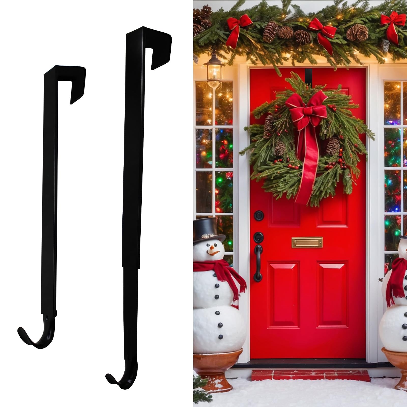 Pseutio Wreath Hanger for Front Door, Adjustable 15 to 25 Inches Wreath Hangers, 20 lbs Larger Door Upgrade Wreath Hanger, Christmas (Black)