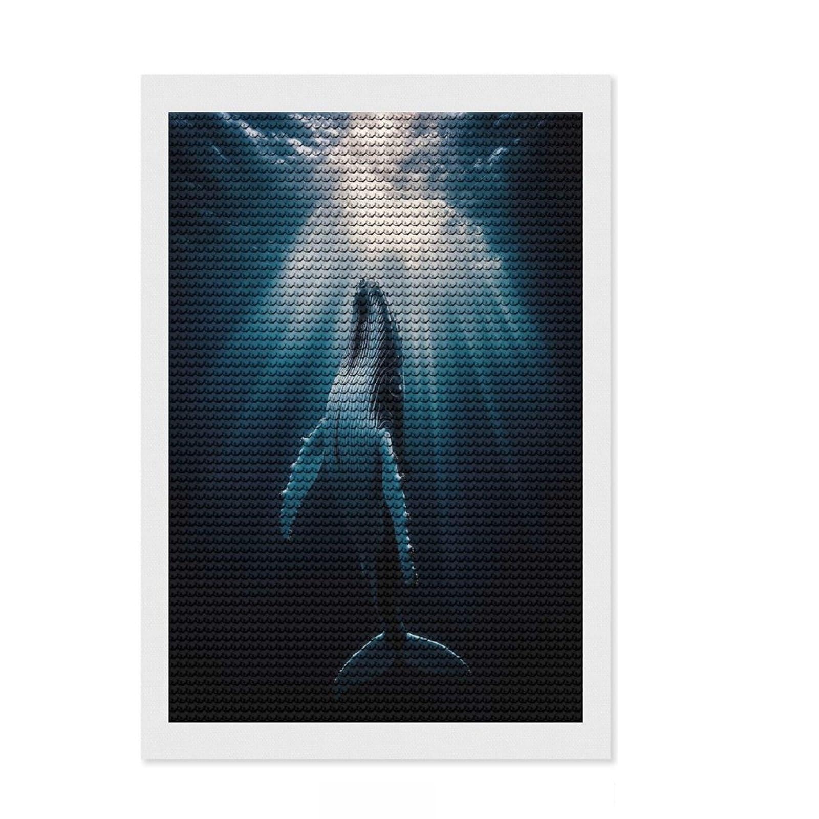 Junmoney Humpback Whale Underwater Diamond Painting Kit 8"x12", Holiday Gift Idea, for Beginners, Adhesive Canvas, Bedroom Decor, Stress Relief Craft