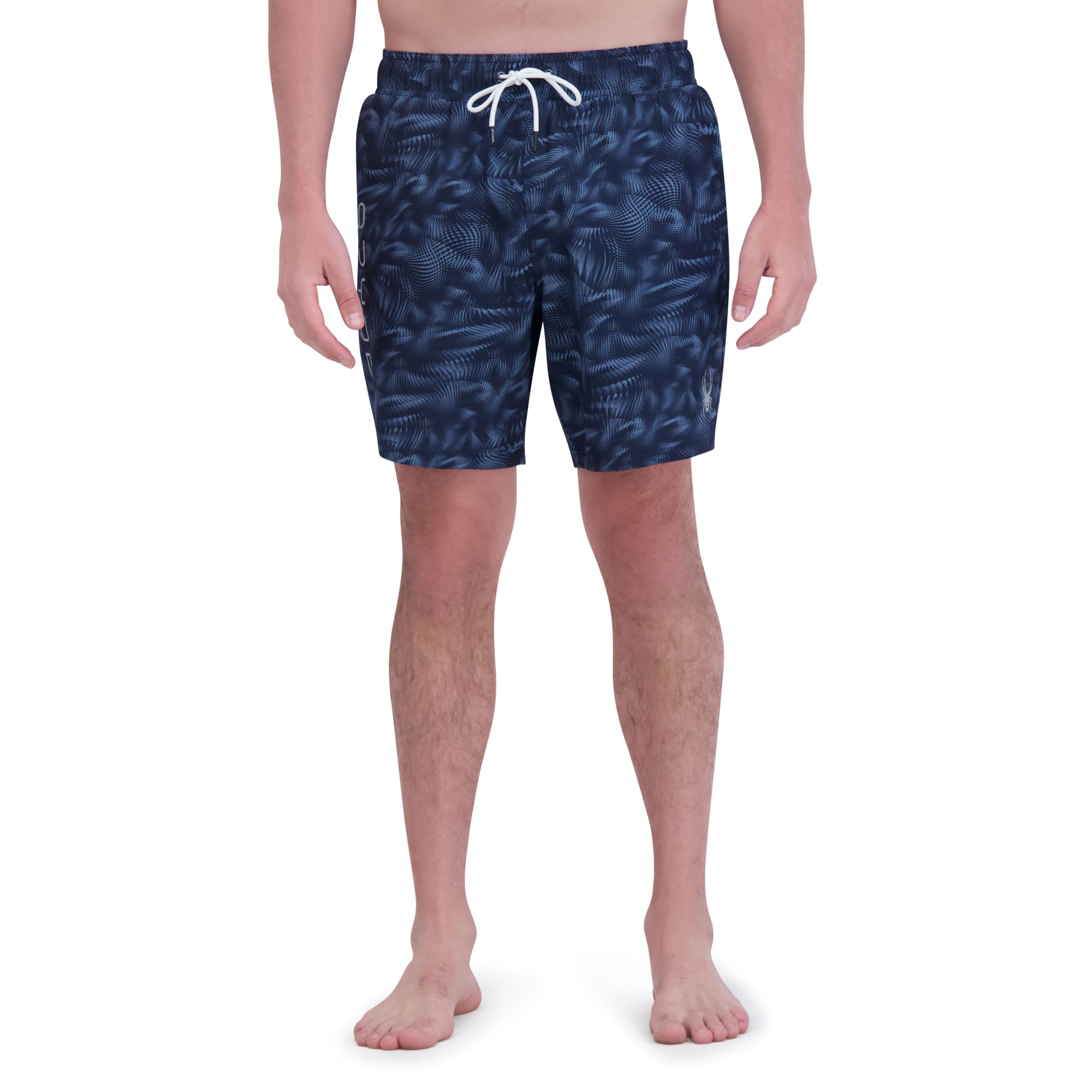 Spyder Men's Swim Trunks, Stretch, Quick-Dry, 7-inch Board Shorts, UPF 50+, Brief Liner, Ink, L