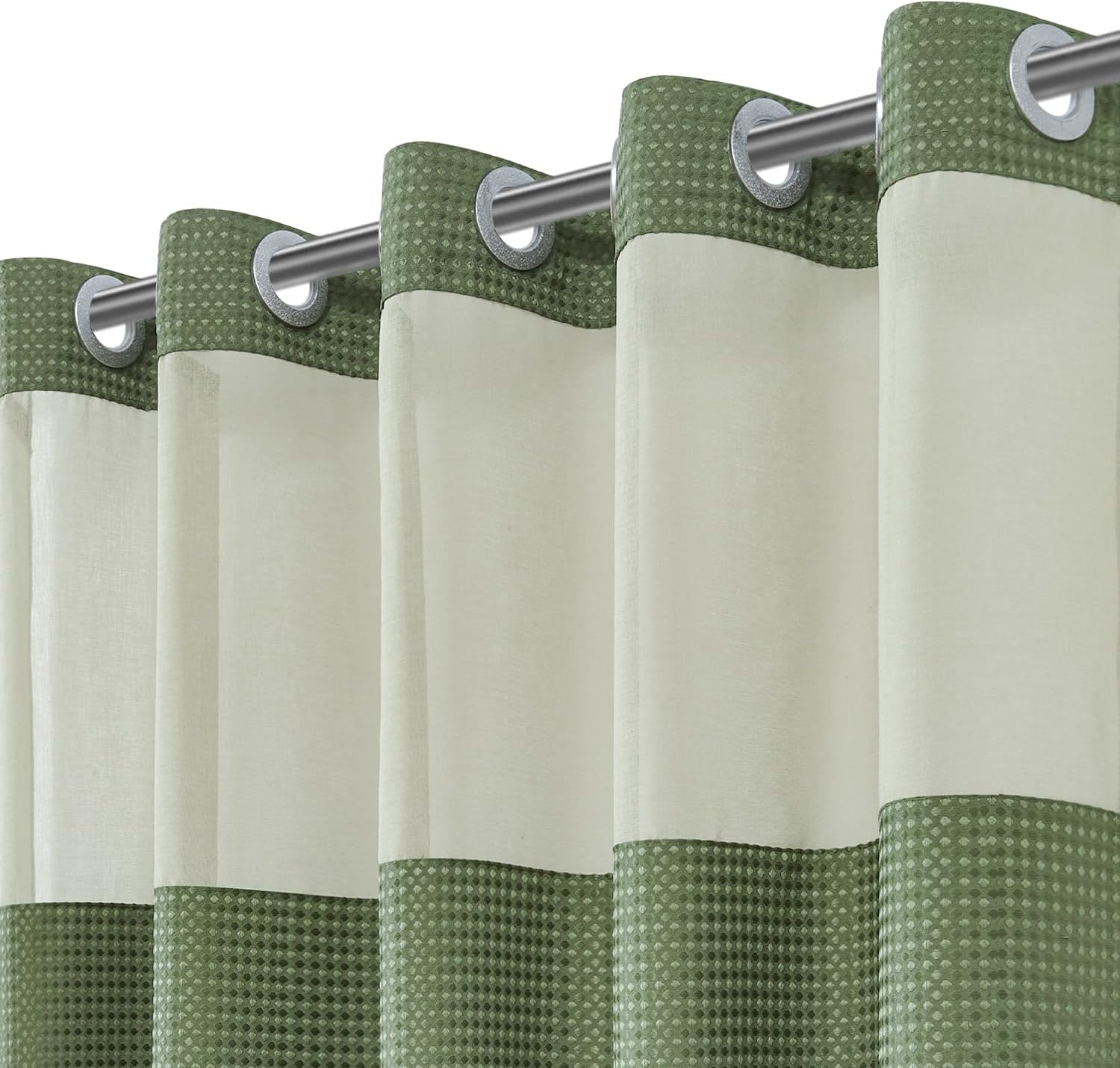 jinchan Olive Green No Hook Waffle Weave Shower Curtain with See Through Top Window Honeycomb Textured Waterproof Fabric Bathroom Set Modern Hotel Style Machine Washable 70x72 Inches