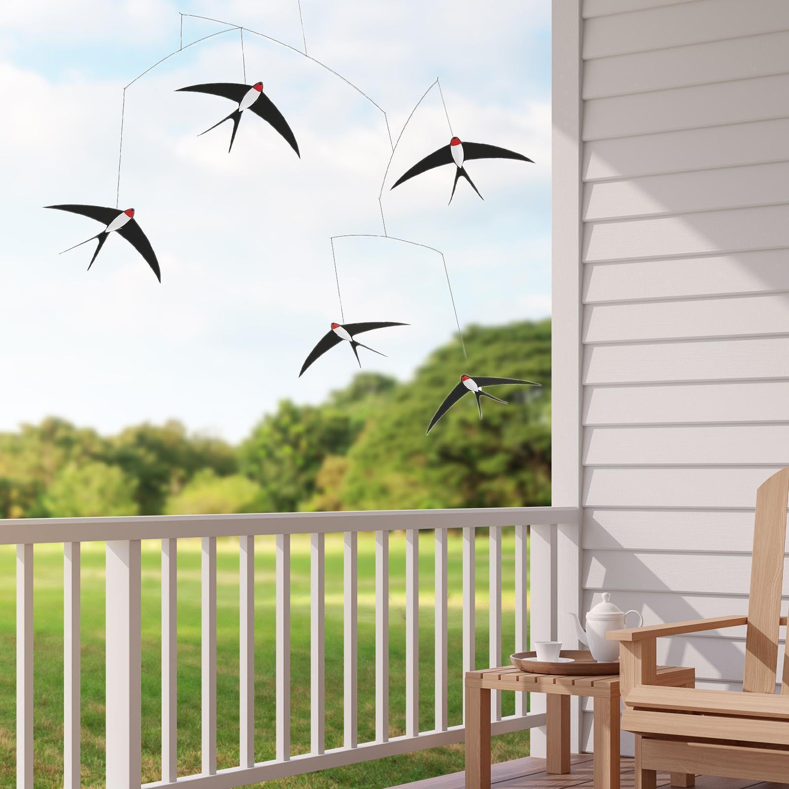 Swallow Bird Mobile - 25cm Paper DIY Hanging Kit | Wind Chime Decor Ornament | Handmade Craft Suspended Balance Hanger Indoor Room Ceiling Display Artistic Flying Sculpture Aesthetic Home Accent — view 4