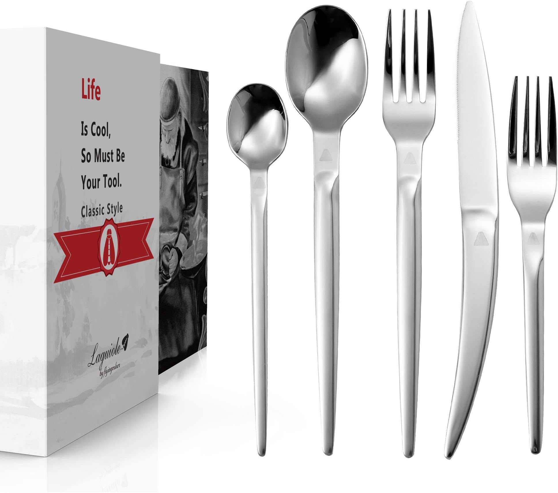 Laguiole By FlyingColors 20-Piece Silverware Flatware Cutlery Set, Stainless Steel Utensils Service for 4, Include Knife/Fork/Spoon with Gift Box Package
