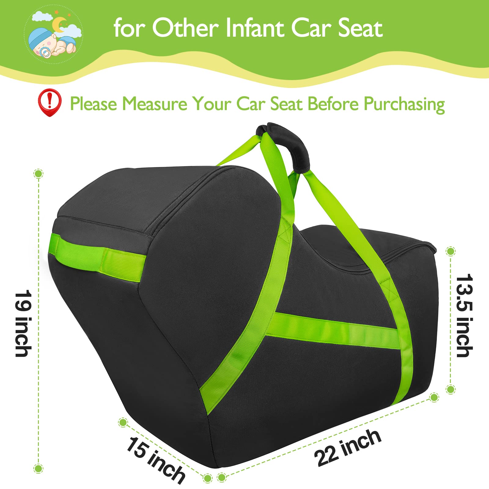 Infant Car Seat Travel Bag Compatible with All Nuna Pipa Car Seat and Base, Chicco KeyFit 30 and Base, Padded Car Seat Bags for Air Travel, Car Seat Gate Check Bag with 5 Protective Bumper Feet