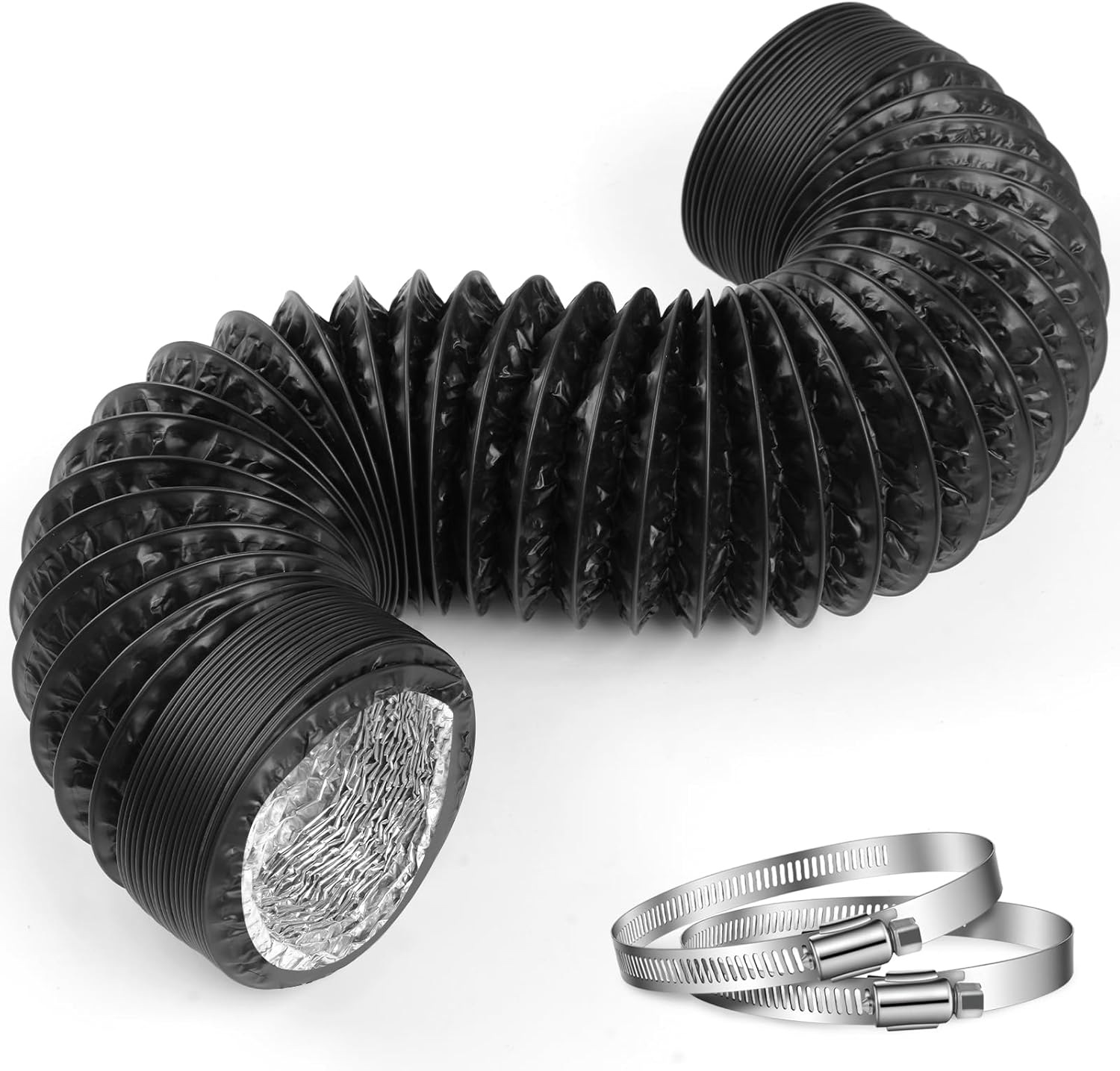 Dryer Vent Hose,4 Inch x 7.2 FT Flexible Aluminum Duct-PVC Aluminum Foil Multi-Layer Air Ducting for HVAC Ventilation, Exhaust Fan,Grow Tent,2 Clamps Included