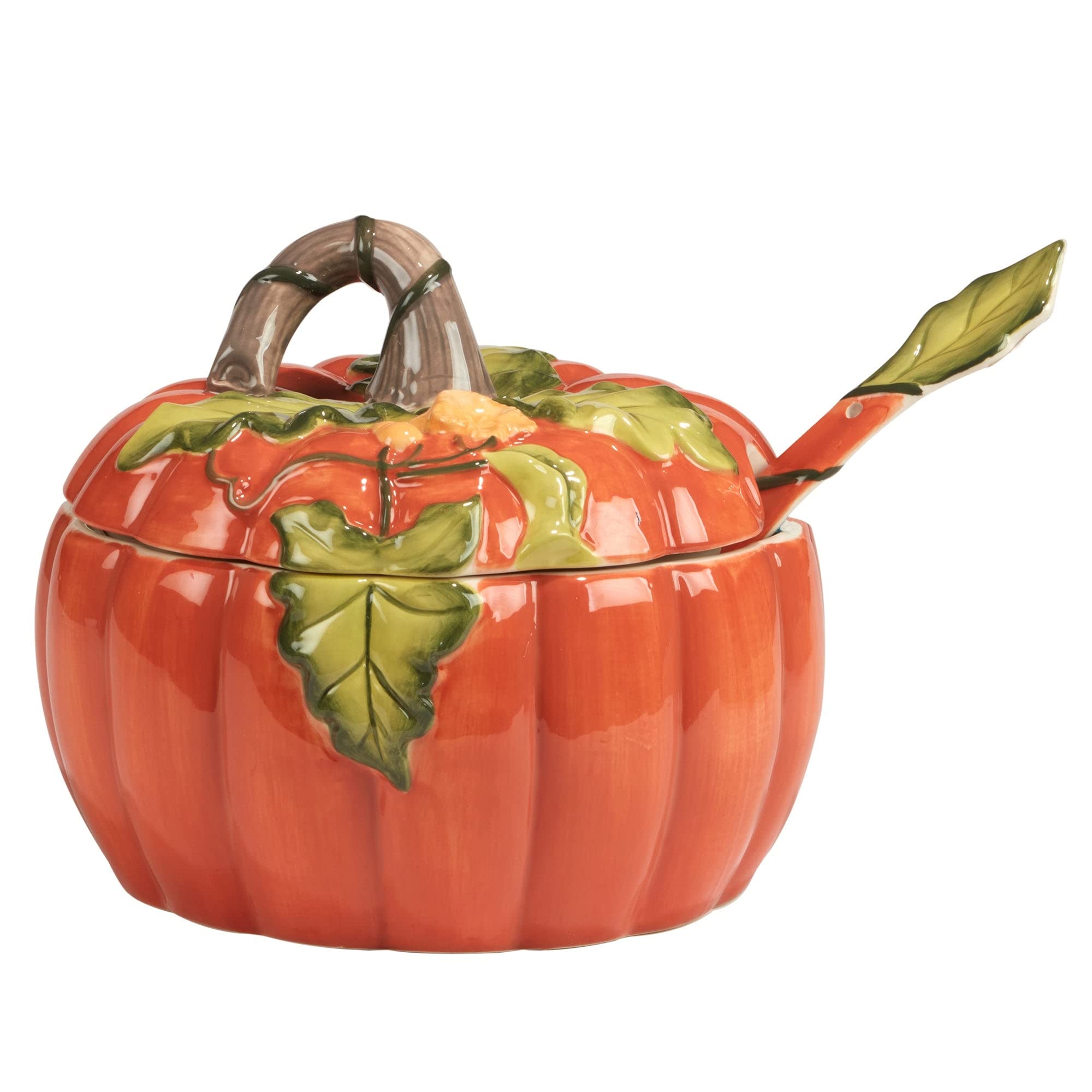 Harvest Morning Pumpkin Tureen/ladle Oz. Oz. Green Multi Color Orange Casual Farmhouse Stone Storage