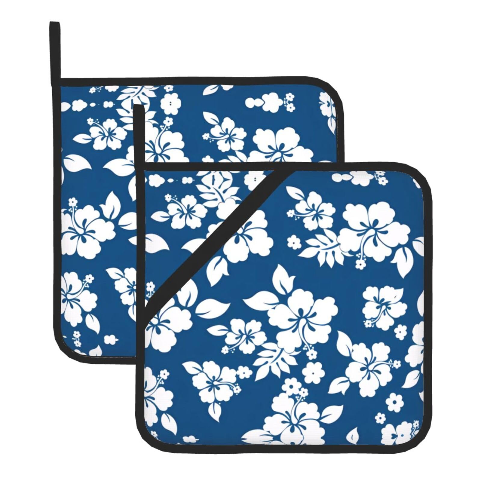 HJFCZH Hawaii Flower Prints Square Hot Pads for Kitchen Counter - Waterproof Pot Holders, Durable Heat Resistant Throw Layers for Serving, Oven & BBQ - 2 Pack