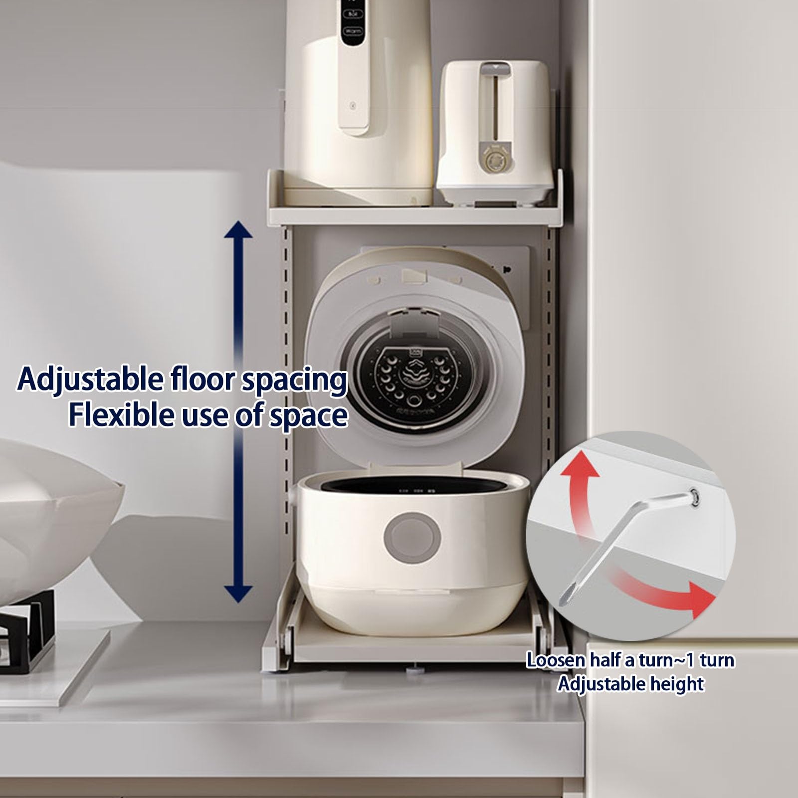 Soporte ajustable de 2 niveles para microondas con cajón para almacenamiento de encimera, estante extraíble para utensilios y vajilla (11.8 x 11.8 x 23 pulgadas)