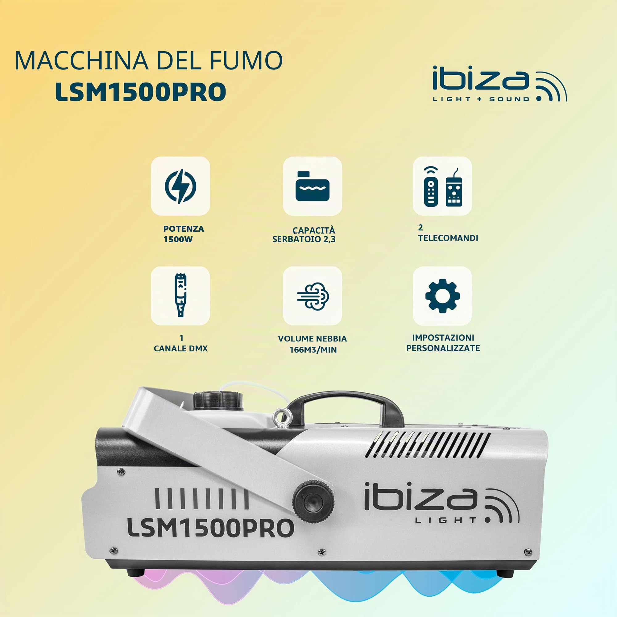 Ibiza - LSM1500PRO - Macchina della nebbia professionale da 1500W programmabile con DMX e telecomando - Nero