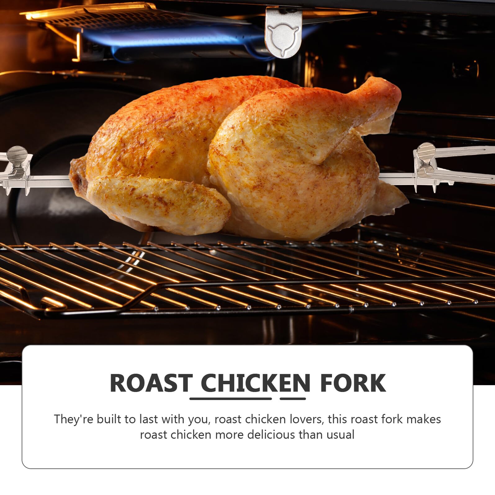 SHINEOFI Soporte Ajustable para Asar Pollo y Pavo en Freidora de Aire, Tenedor de Acero Inoxidable Resistente al Calor, Accesorio para Parrilla y Cocina al Aire Libre, Adecuado para Carne