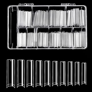 SAVITA 500pcs No C Curve Nail Tips, Extra Long Clear Artificial Nails Tapered Square Nails XXL Flat Nail Tips for Manicure Salons and DIY Nail Art at Home(10 Sizes)
