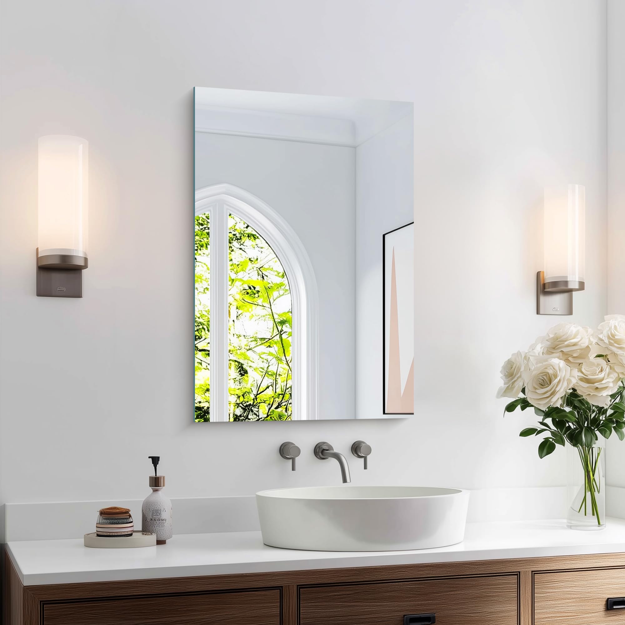 KOCUUY Frameless Mirror 16x24 Bathroom Mirror for Over Sink 16 Inch Unframed Mirrors for Wall Upgraded Shatterproof Design