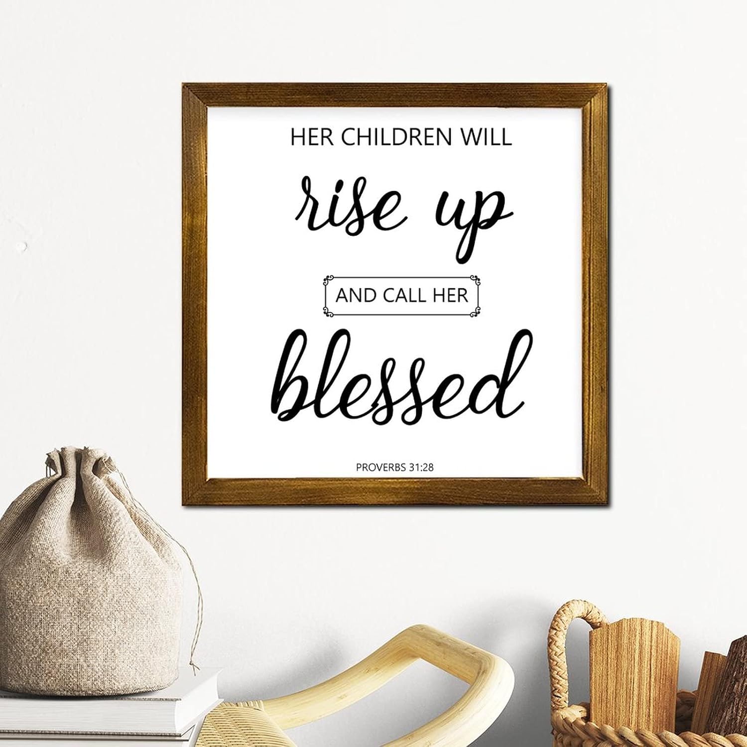 Her Children Will Rise Up Framed Wooden Sign Family Phrase Wall Art Signs Rustic Wall Decor Hanging Plaque Sign for Home Kitchen Bar Room Garage Bedroom Housewarming Gift 12x12 Inch