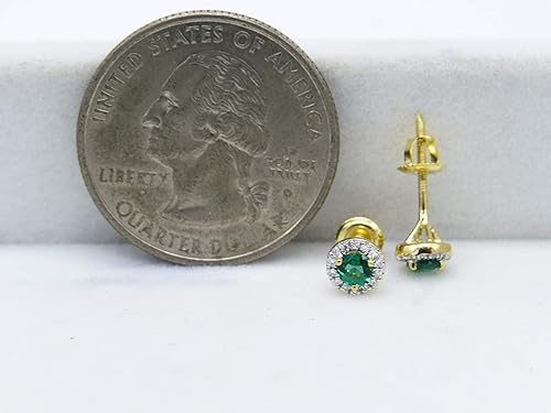 Miniatura 4 de Dazzlingrock Collection Aretes redondos de 10 quilates con halo de diamantes blancos y piedras preciosas creadas en laboratorio, oro amarillo