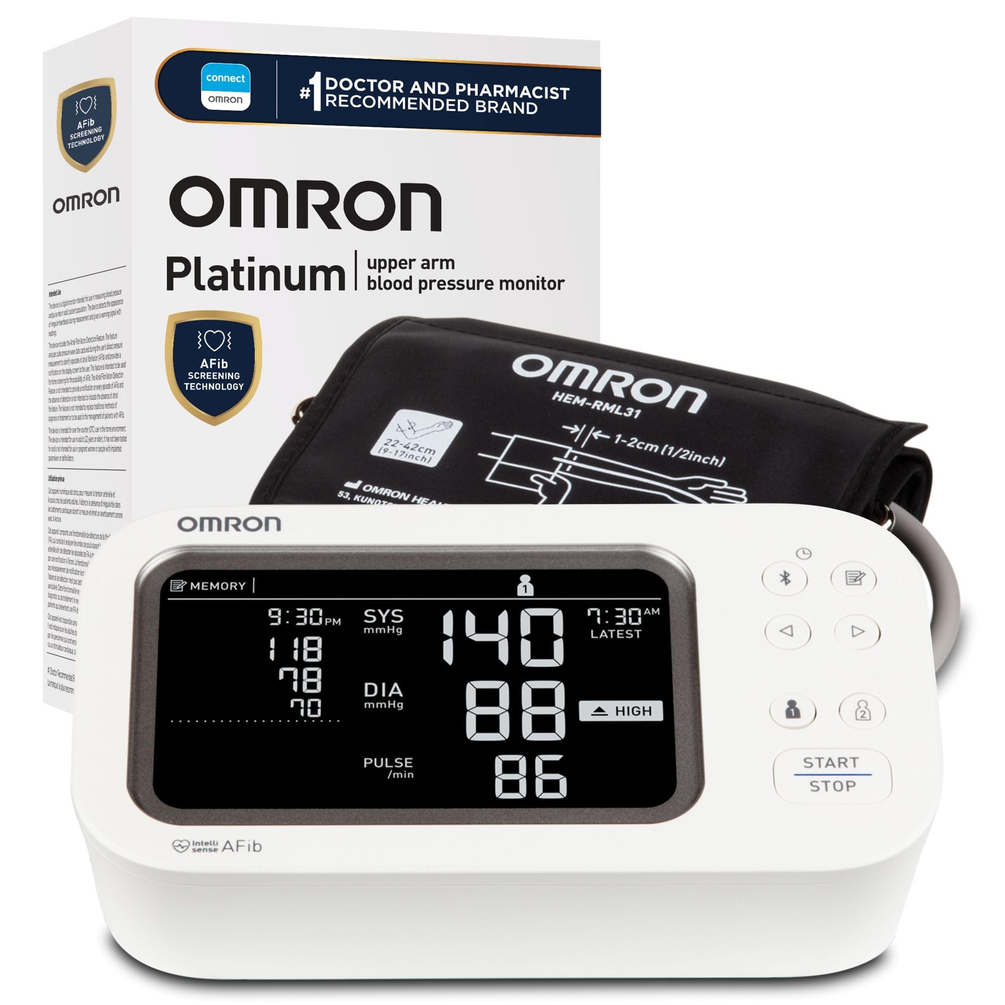 OMRON Platinum Blood Pressure Monitor for Home Use & Upper Arm Blood Pressure Cuff - #1 Doctor & Pharmacist Recommended Brand - Clinically Validated - AFib Detection - Connect App