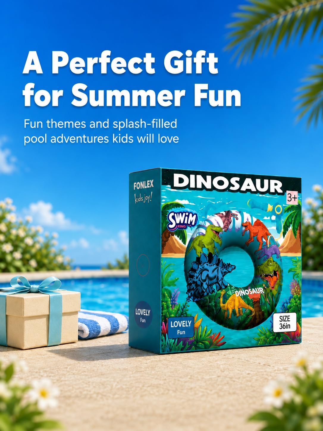2 Pack Kids Pool Float with Water Gun, Inflatable Swim Ring Pool Toys for Kids Ages 3-12, Dinosaur & Mermaid Squirt Gun Floaties for Pool Party, Beach, Backyard Water Fight Summer Toy