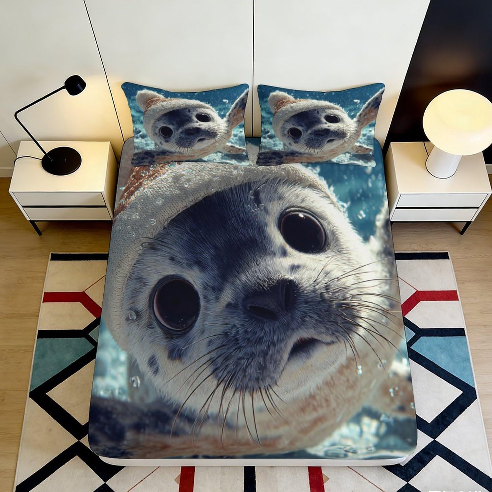 Jqzkxnhpbr Style-1 3D Printed Seal Ocean Fitted Sheet Microfiber Bedroom Decor Sea Life Mattress Cover For Home Dorm 90X200x25cm