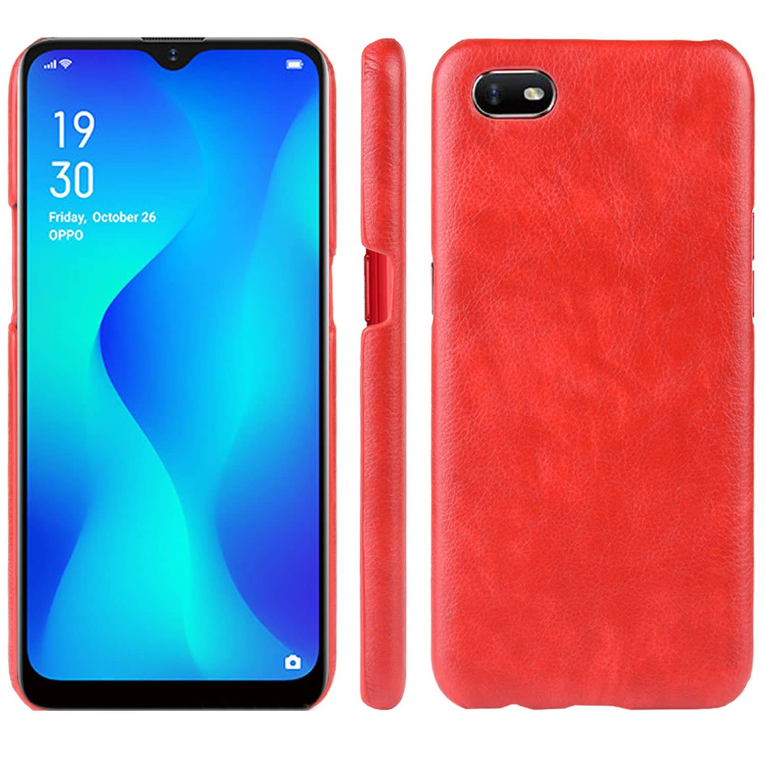 Oppo A1K Realme C2 Case, Retro PU Leather Ultra Slim Shockproof Back  Bumper Phone Protective Case Cover for Oppo A1K Realme C2 Smartphone (Red)