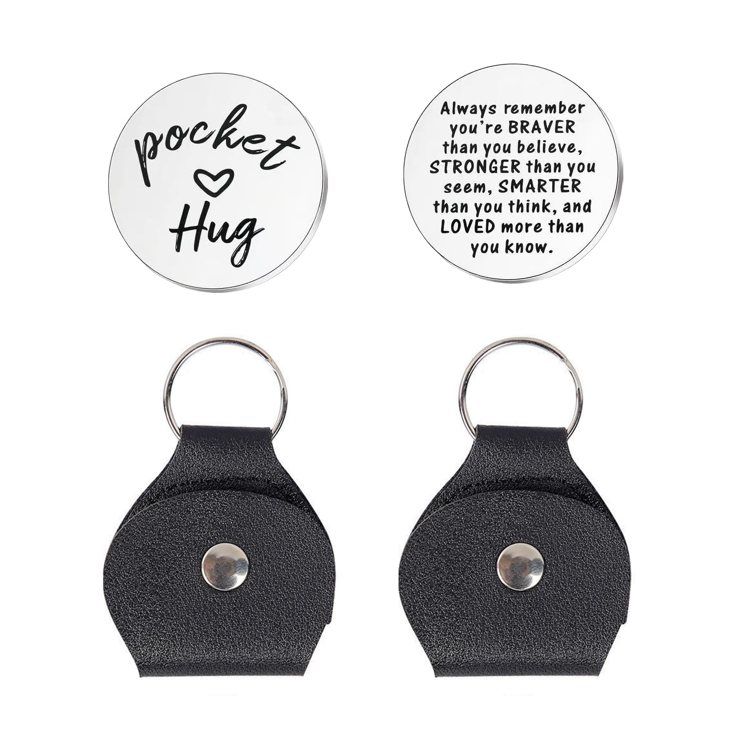 GDFHBD 2 Double-Sided Hug Coins And 2 Leather Key Rings, Double-Sided Inspirational Souvenirs, Farewell Gifts, Friends