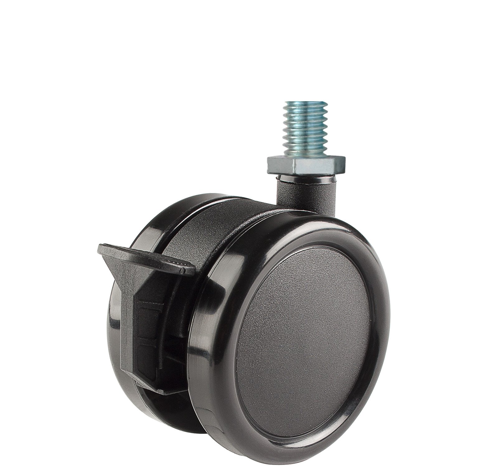 TWUN-75U-M41-BK-B 3" Diameter Nylon Wheel Unhooded Brake Caster, 12 mm Diameter x 15 mm Length Threaded Stem, 132 lb Capacity Range