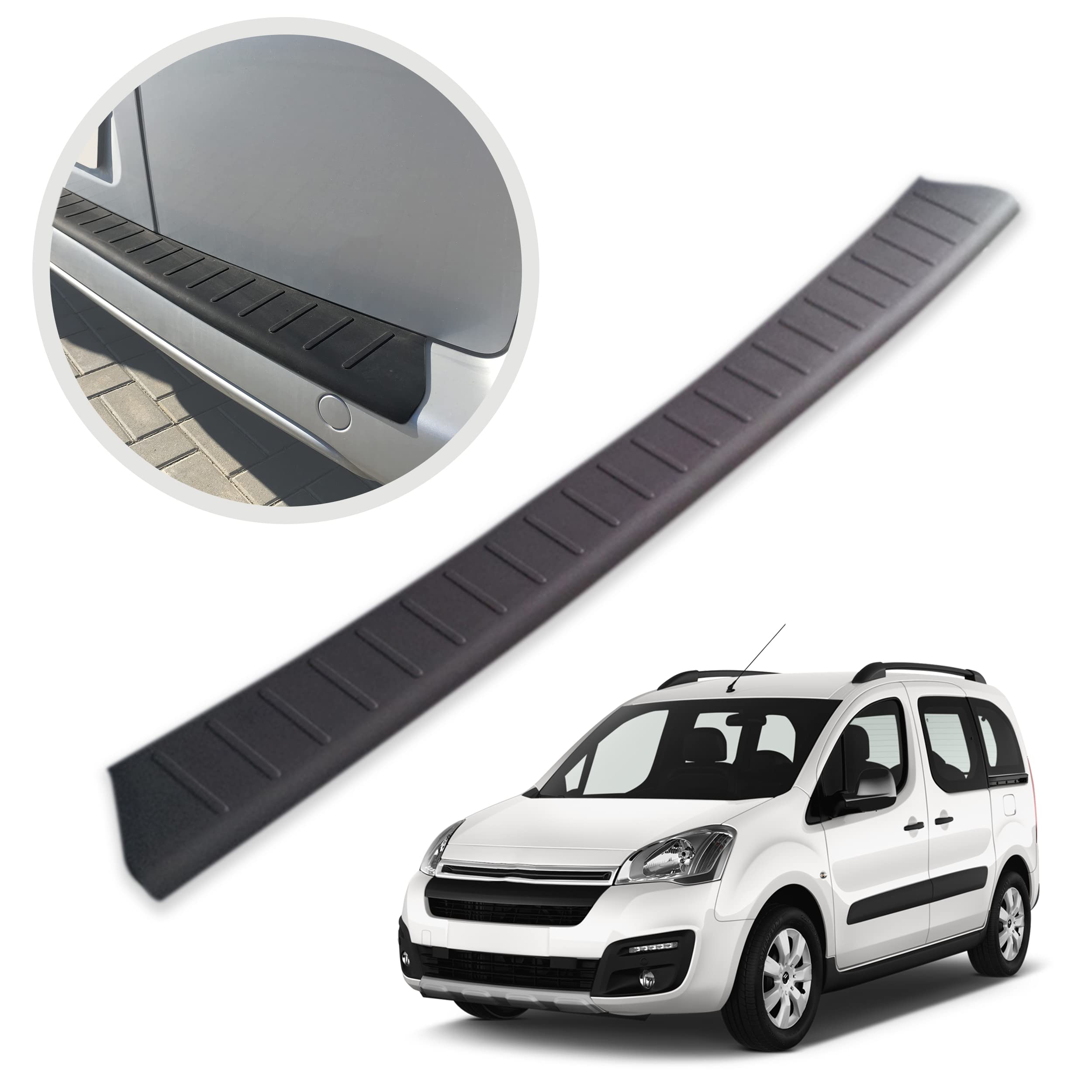 CHROMEMASTER | Compatible avec Citroen Berlingo 2007-2018 | Protection de Pare-Chocs arrière | Plastique, Noir Mat | Protection de seuil de Coffre pour protéger Votre Voiture des Rayures