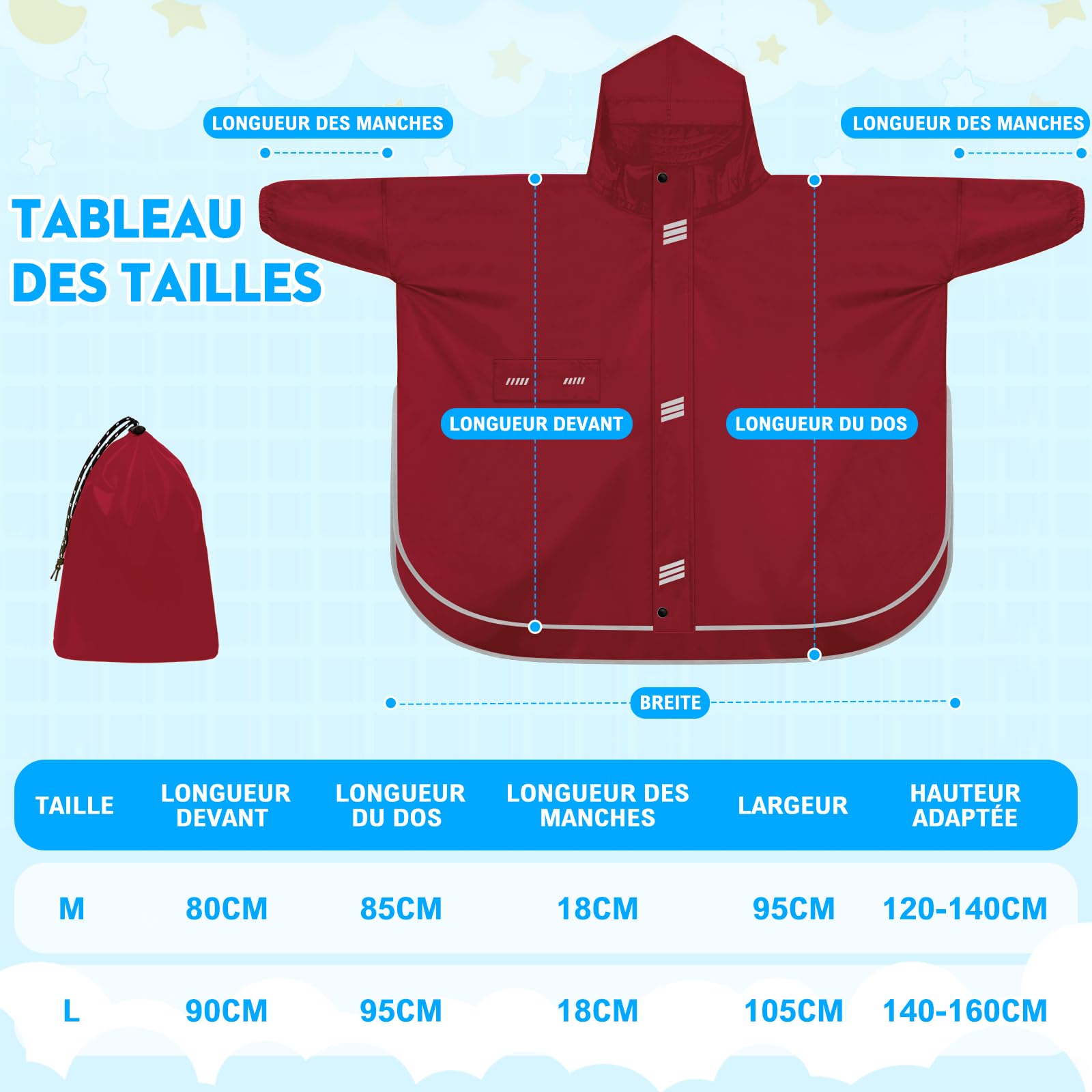 Poncho Pluie Enfant Poncho de Pluie Imperméable Garçons Filles Réutilisable Léger Cape De Pluie Capuchon Manches Réfléchissante Cape De Pluie Unisexe Pour Va à L'école Randonnée Voyage