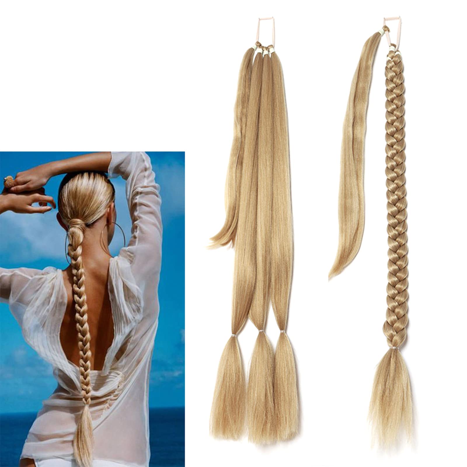 Eowppue Extensiones Pelo Natural Coleta Postiza Pelo Natural Cola De Caballo Trenzada Extensiones De Cola De Caballo Postizo Para Mujeres/niñas（34zoll/86cm/160g-Gold）
