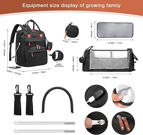 Miniatura 2 de ThanKiu2 Juego de mochila para pañales, Negro -, Bolsa de pañales, mochila para pañales