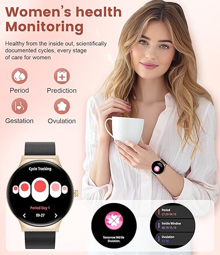 Miniatura 5 de LIGE Relojes inteligentes para mujer con respuestahacer llamadas, reloj inteligente HD AMOLED de 1,43 pulgadas con más de 120 rastreadores de