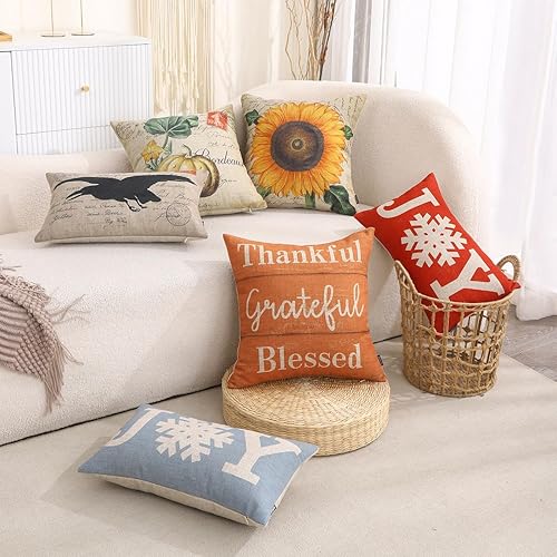 Miniatura 9 de TRENDIN Funda de almohada de girasol de 18 x 18 pulgadas para sofá, decoración de otoño, funda de cojín cuadrada de lino para el hogar, decoración
