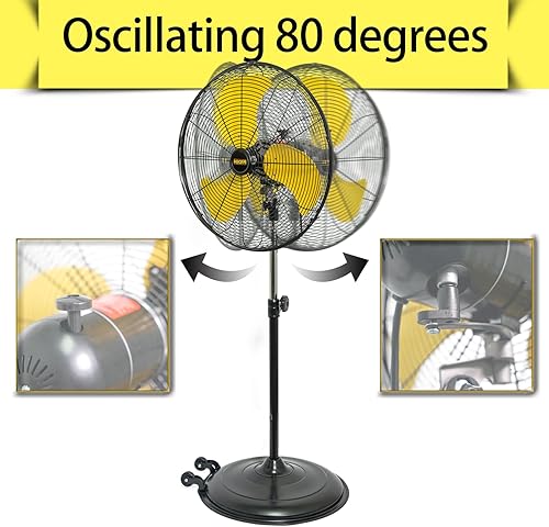 Miniatura 3 de HiCFM Ventilador de pedestal de 20 pulgadas, inclinación de 50, 3 velocidades, 5000 CFM, ventilador de pie de alta velocidad con motor potente de 15