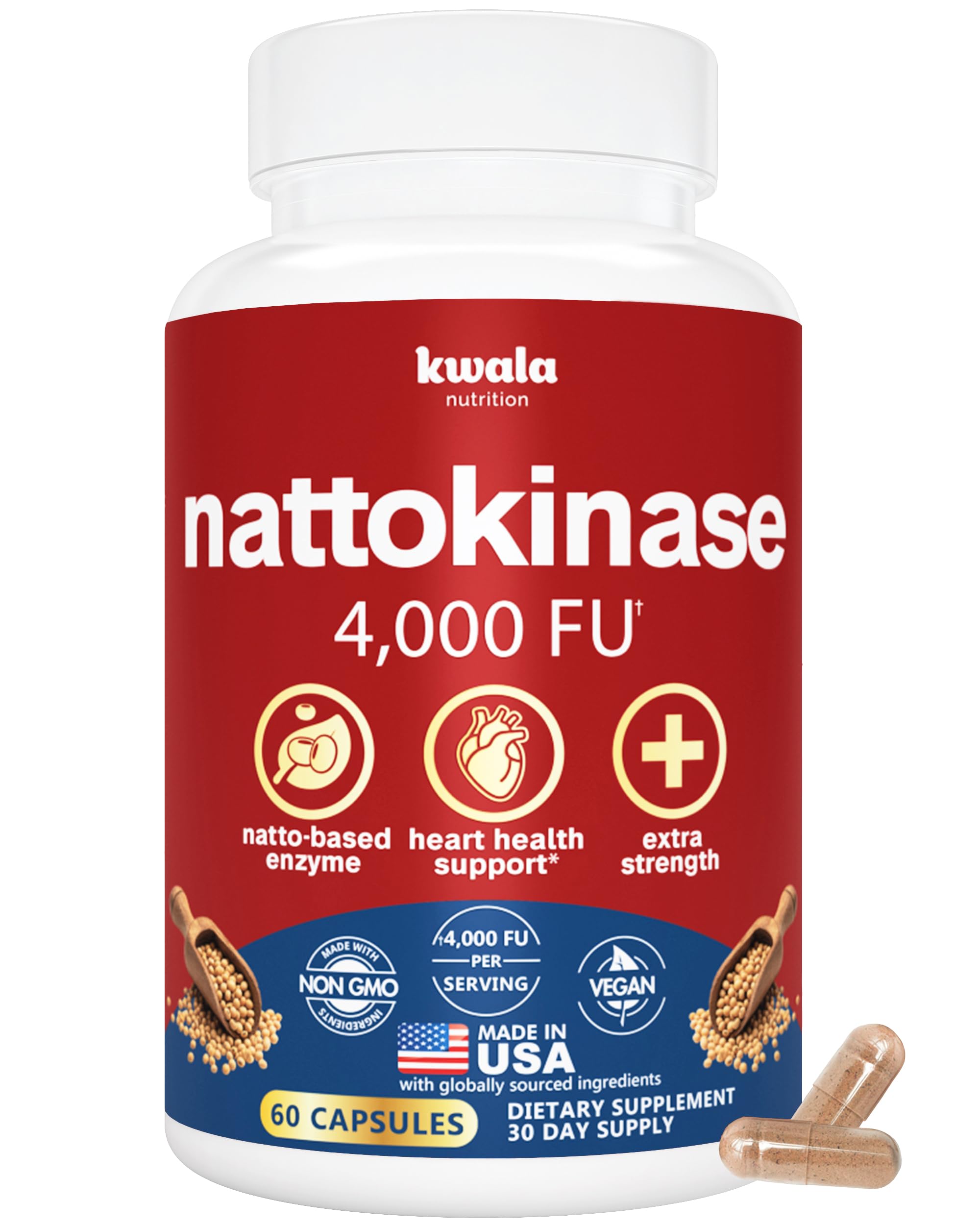 Nattokinase Supplement 4000 FU – Heart Health Support – 60 Capsules (30-Day Supply)