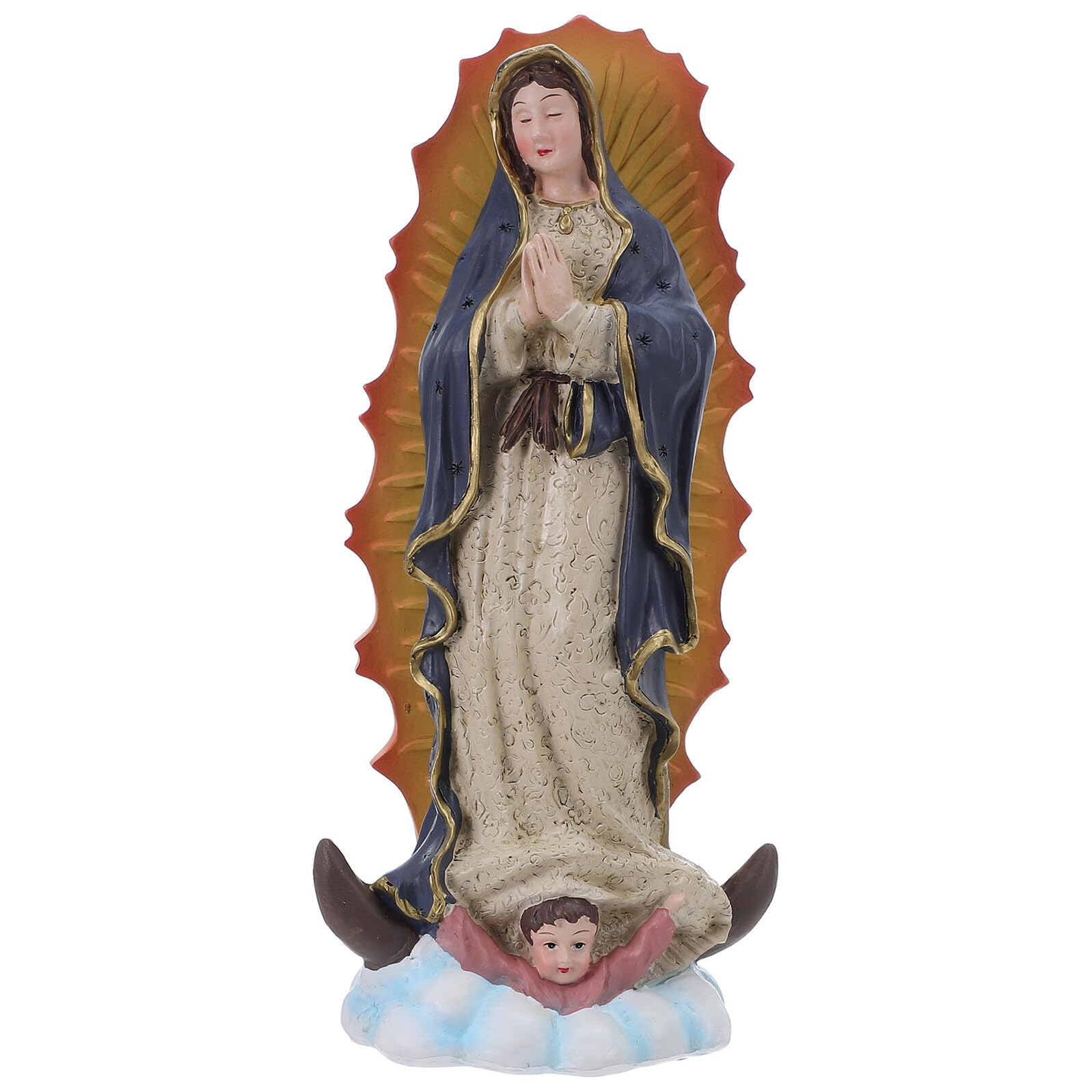 Statue de la Vierge pour jardin et coin de recueillement intérieur sous une arche fleurie