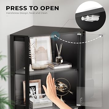 BROTTAR Corner Display Cabinet with Glass Doors, 65 Lighted Curio Cabinet with 3 Color LED Lights for Collectibles, 4-Tier Showcase Display Case with Human Body Sensor for Toys, Books, Black