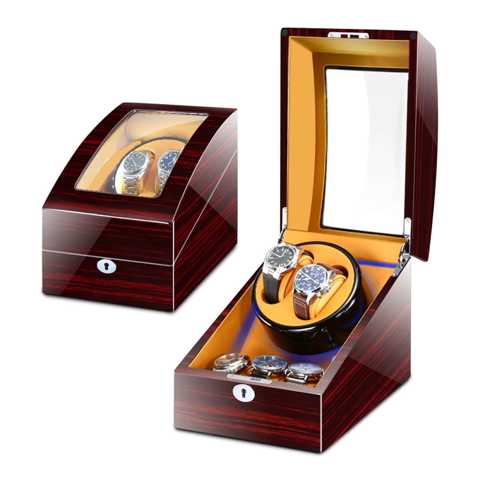 Remontoir pour 2 montres automatiques avec boîte de rangement 3 slots vernie