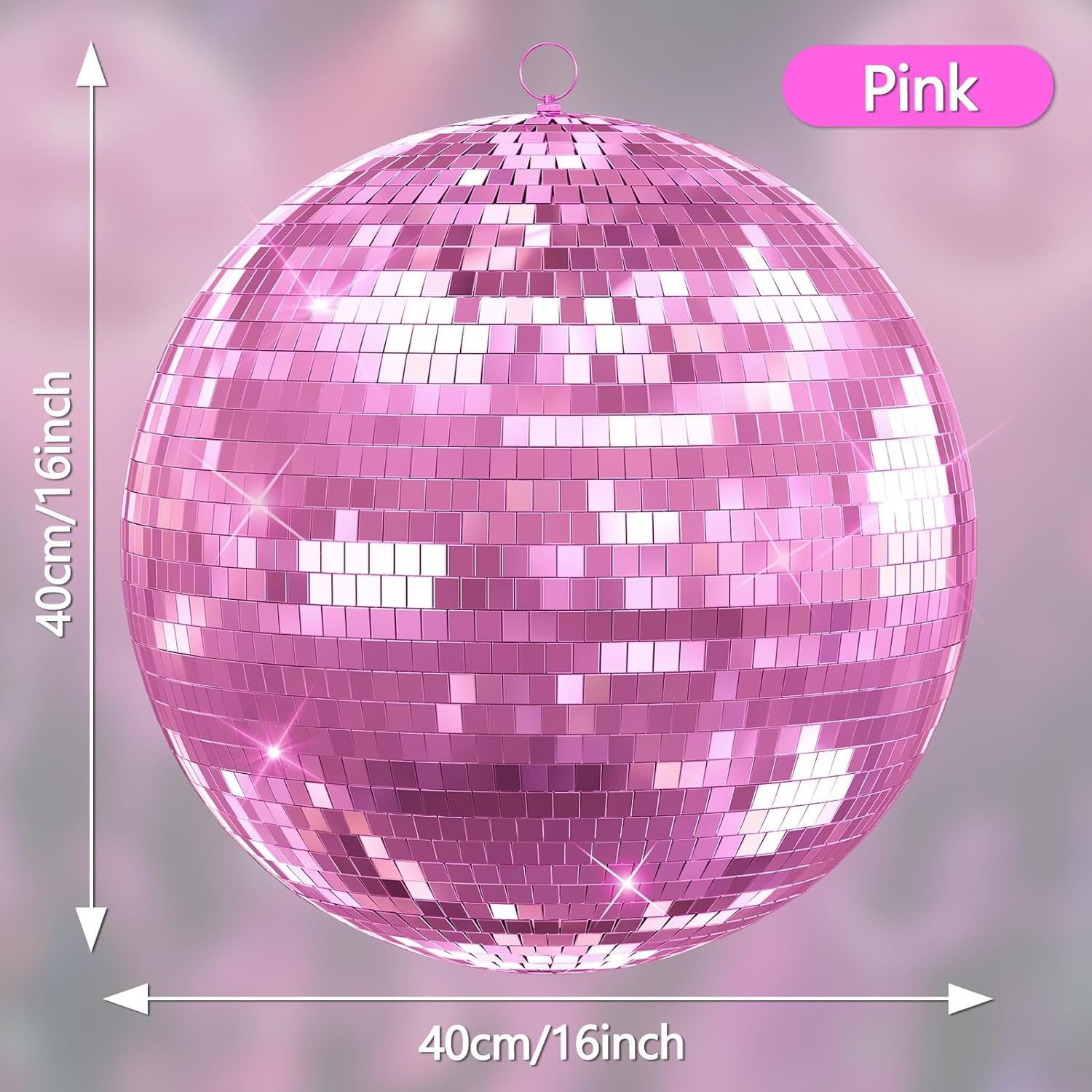 12"/16"/20" Mirror Disco Ball with Hanging Ring, for DJ Club, Party,Live Stage for Easy Installation, Disco Ball Mirror Balls Light Effect Mirrors Balls with Hanging Ring(Golden, Pink) 16inch Pink